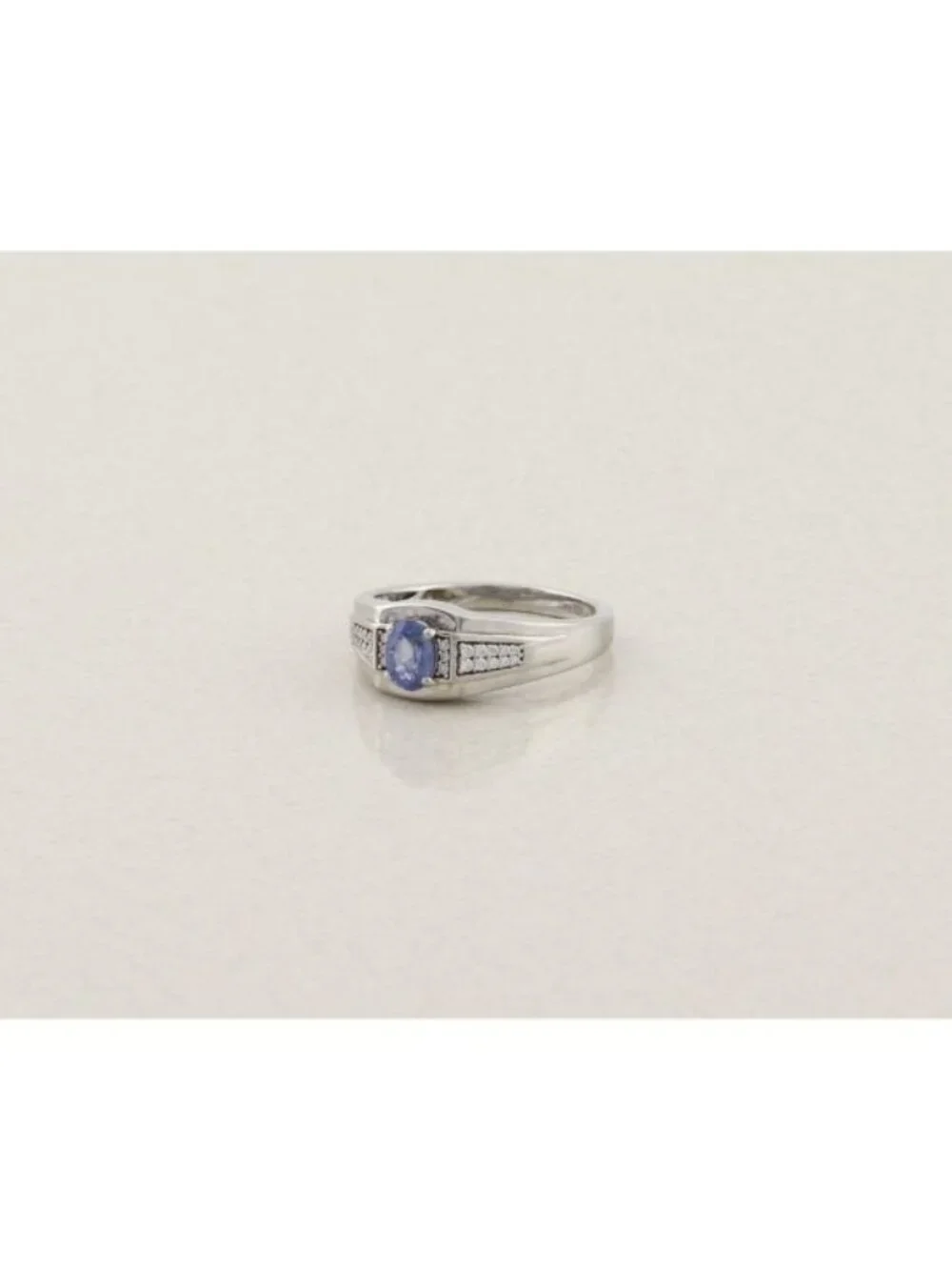 Men's Sterling Silver Ceylon Blue Sapphire & Moissanite Ring Size 12 1/4